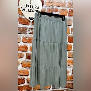 Cosby. Medium Tiered Skirt Sage Green MIDI Length SOFT Year Round Comfort